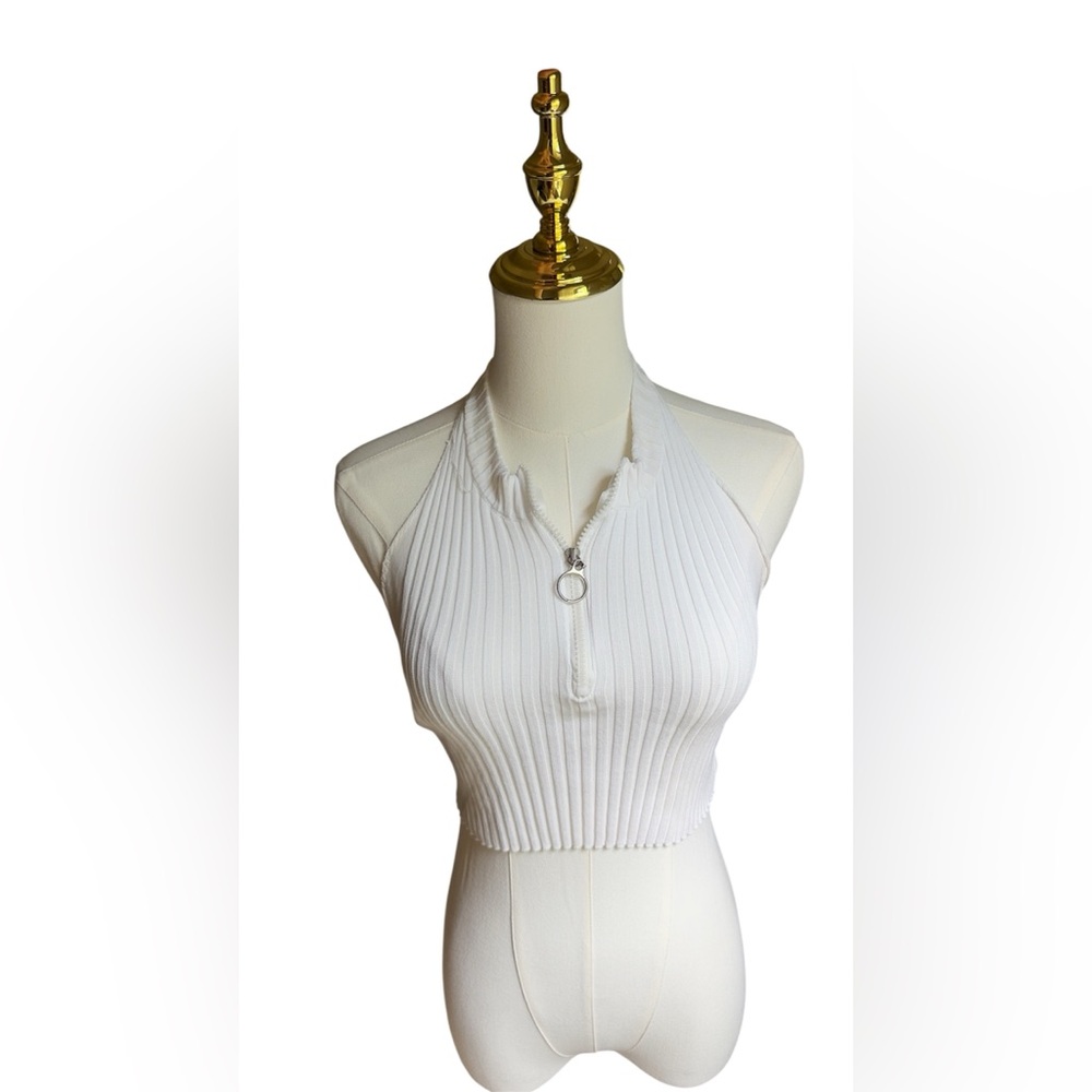 White Ribbed Halter Top